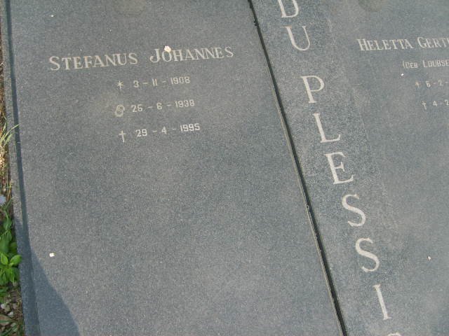 PLESSIS Stefanus Johannes, du 1908-1995