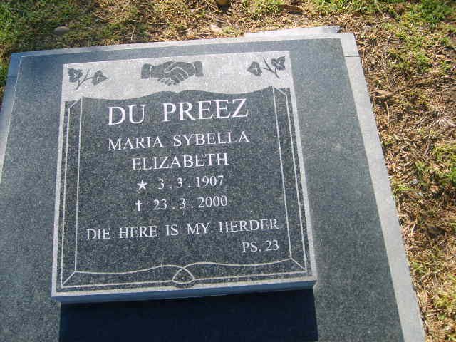 PREEZ Maria Sybellla Elizabeth, du 1907-2000