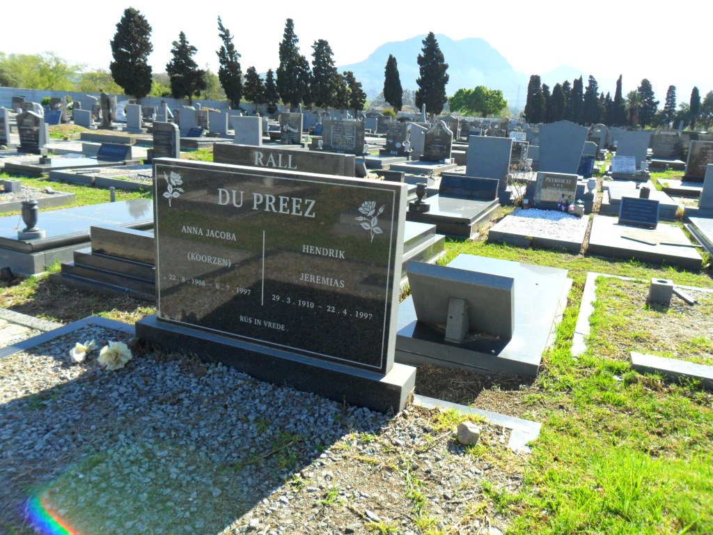 PREEZ Hendrik Jeremias, du 1910-1997 &amp; Anna Jacoba KOORZEN 1908-1997