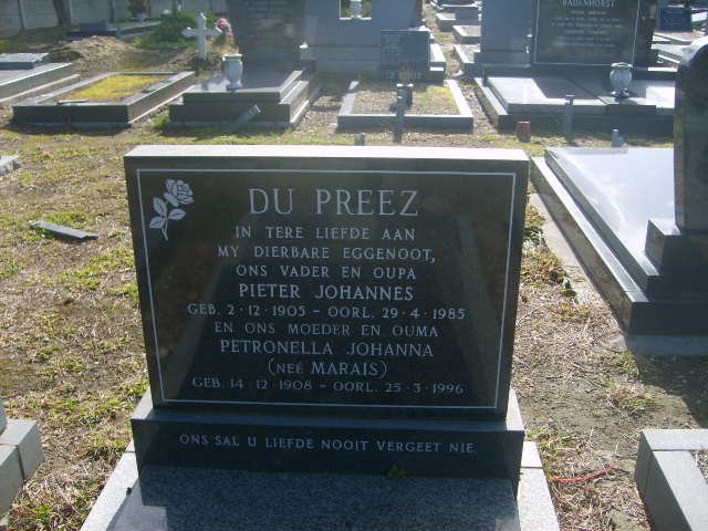 PREEZ Pieter Johannes, du 1905-1985 &amp; Petronella Johanna MARAIS 1908-1996