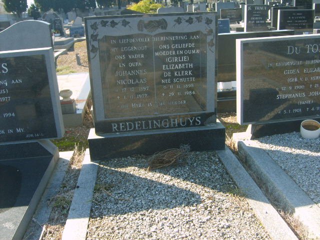 REDELINGHUYS Johannes Nicolaas 1897-1977 &amp; Elizabeth de Klerk  SCHUTTE 1898-1984