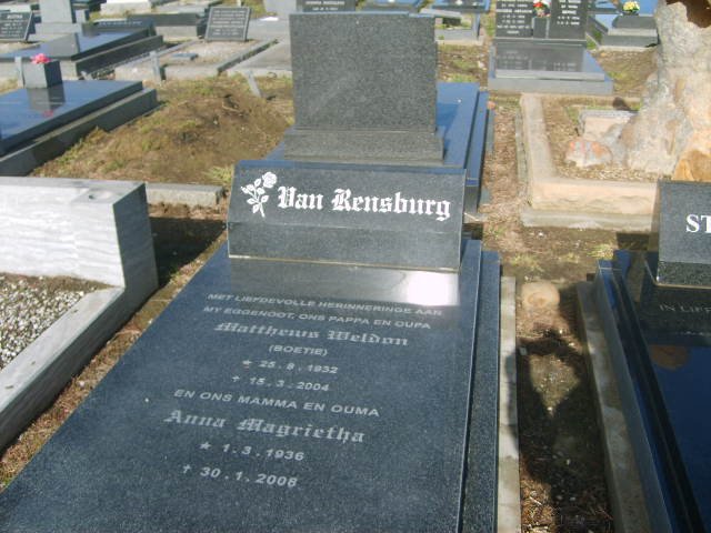RENSBURG Matthewus Weldon, van 1932-2004 &amp; Anna Magrietha 1936-2008