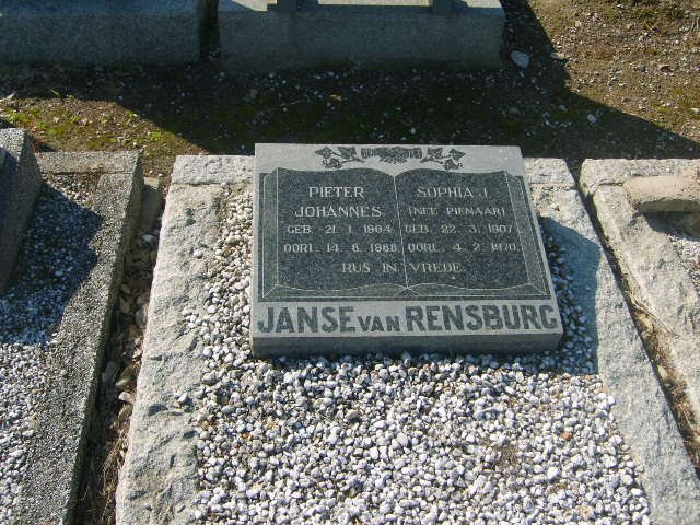 RENSBURG Pieter Johannes, Janse van 1904-1988 &amp; S0PHIA J. PIENAAR 1907-1970