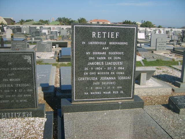RETIEF Jakobus 1904-1984 &amp; Gertruida Johanna DELPORT 1904-1991