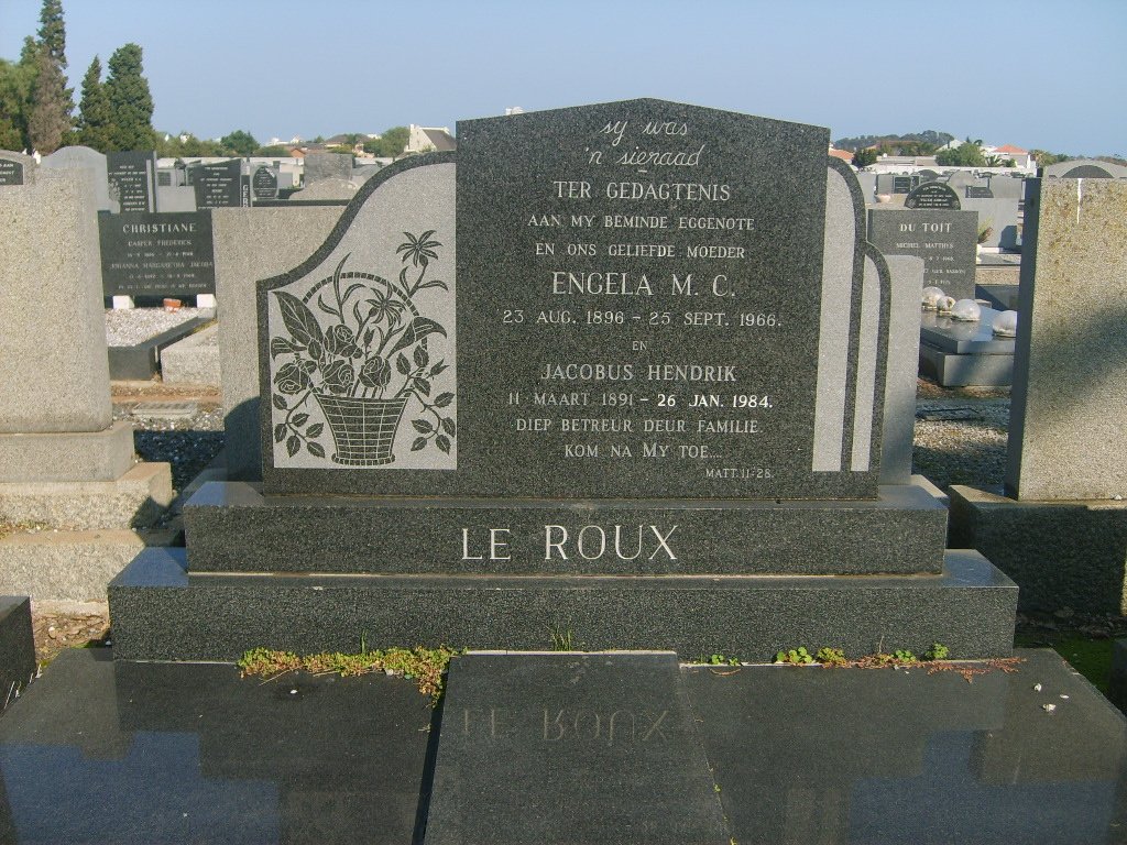 ROUX  Jacobus Hendrik, le 1891-1984 &amp; Engela M.C. 1896-1966