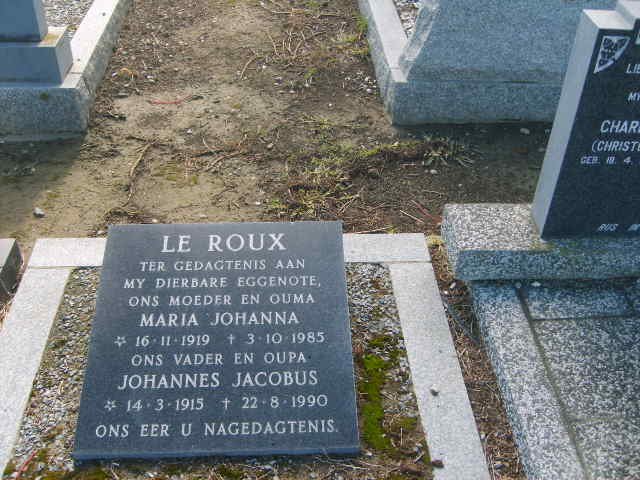 ROUX Johannes Jacobus, le 1915-1990 &amp; Maria Johanna 1919-1985