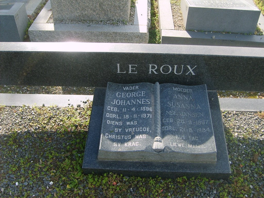 ROUX George  Johannes, le 1896-1971 &amp; Anna Susanna  JANSEN 1897-1984