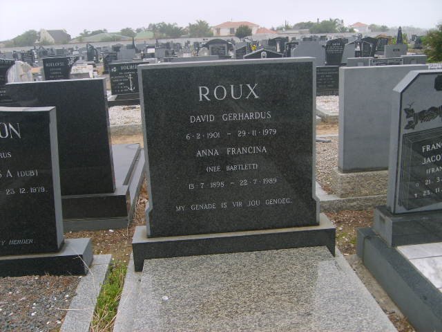 ROUX David Gerhardus 1901-1979 &amp; Anna Francina BARTLETT 1895-1989