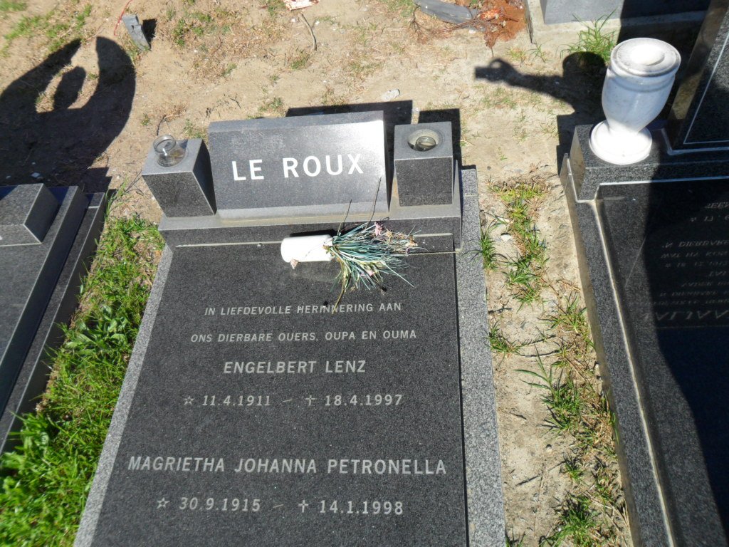 ROUX Engelbert Lenz, le 1911-1997 &amp; Magrietha Johanna Petronella 1915-1998