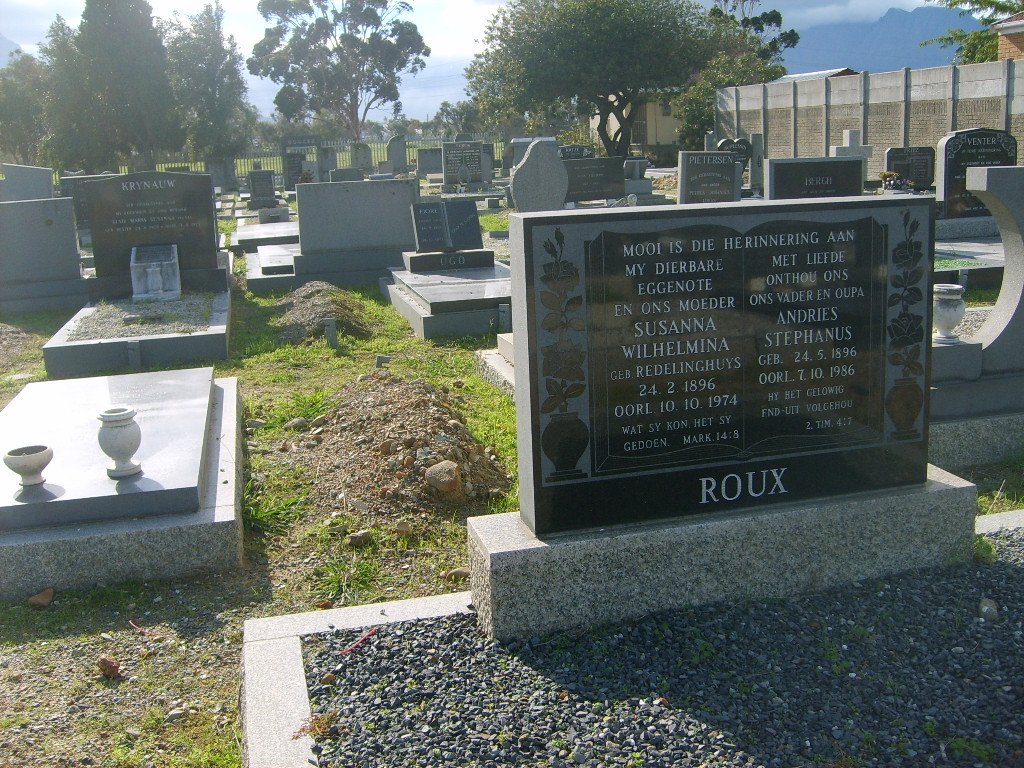 ROUX Andries Stephanus 1896-1986 &amp; Susanna Wilhelmina  REDLINGHUYS 1896-1974