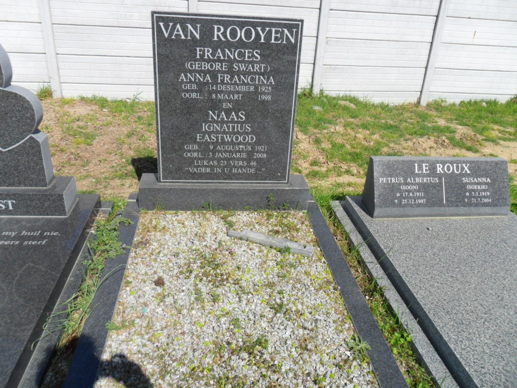 ROOYEN Ignatius Eastwood, van 1921-2008 &amp; Anna Francina SWART 1925-1998