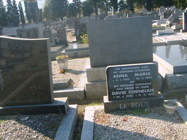ROUX David Cornelius, le 1920-1991 &amp; Anna Maria 1920-1975