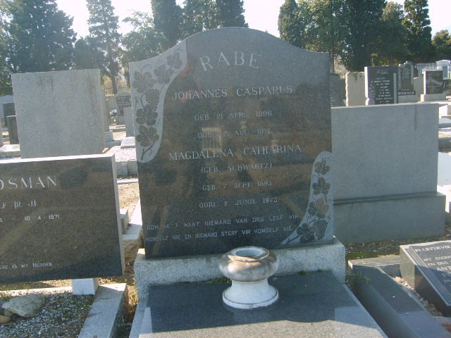 RABE Johannes Casparus 1896-1971 &amp; Magdalena Catharina SCHWARTZ 1893-1973