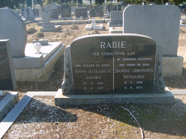 RABIE Daniel Johannes Benjamin 1888-1973 &amp; Anna Elizabeth Jacoba 1887-1997