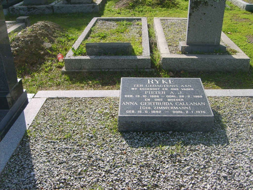 RYKE Pieter A.J. 1886-1969 &amp; Anna Gertruida Callanan ZIMMERMANN 1892-1975