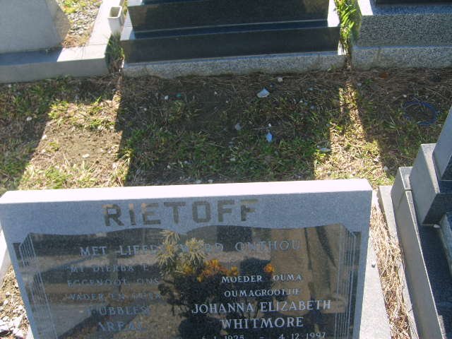 RIETHOFF Bubbles Arf?  &amp; Johanna Elizabeth WHITMORE 1925-1997