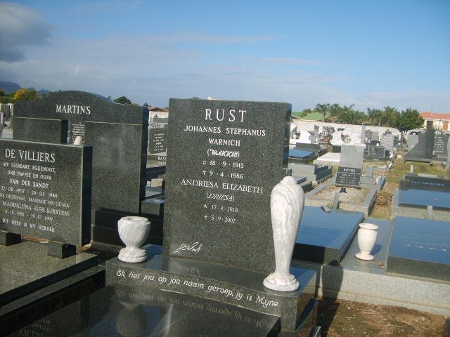 RUST Johannes Stephanus Warnich 1913-1986 &amp; Andriesa Elizabeth 1918-2002