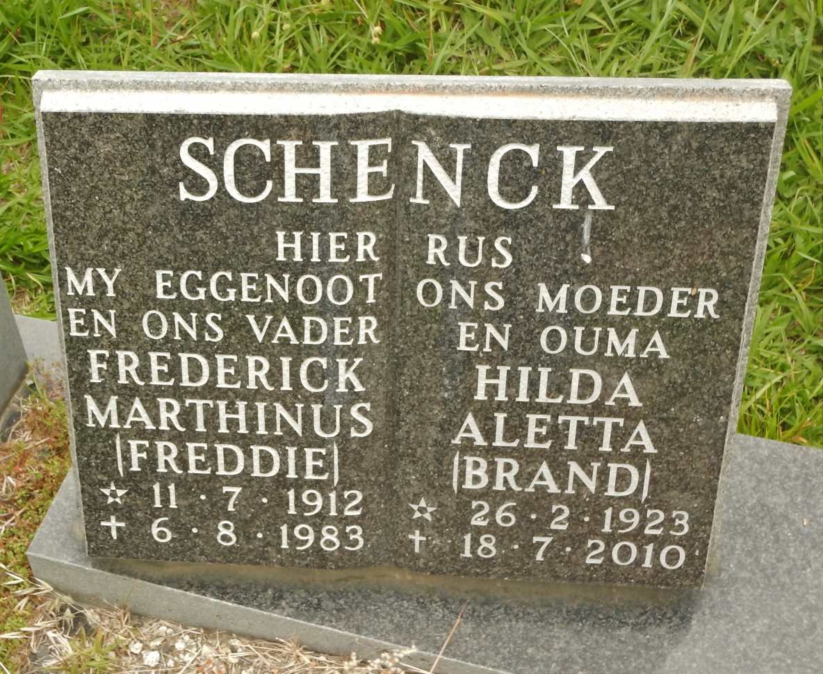 SCHENCK Frederick Marthinus 1912-1983 &amp; Hilda Aletta BRAND 1923-2010