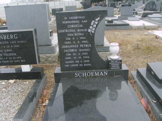 SCHOEMAN Johannes Petrus Jacobus 1923-1998 &amp; Cornelia Gertruida BOTHA 1924-1980