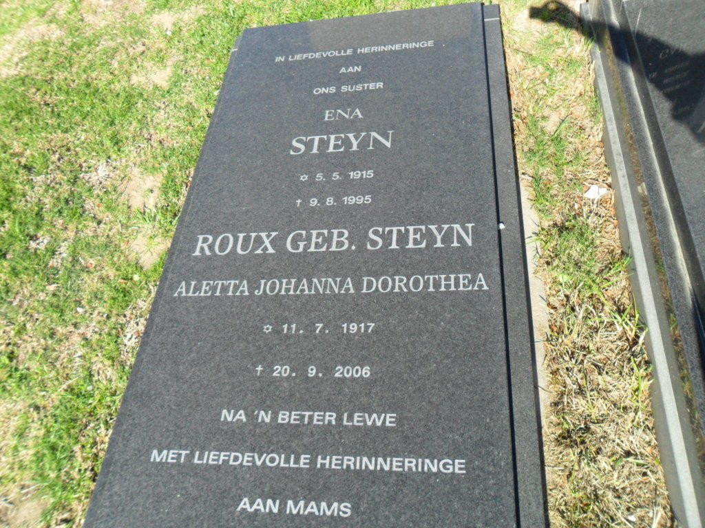 STEYN Ena 1915-1995 :: ROUX Aletta Johanna Dorothea nee STEYN 1917-2006