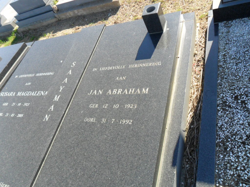 SAAYMAN Jan Abraham 1923-1992 &amp; Susara Magdalena 1923-2005