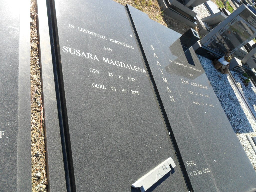 SAAYMAN Jan Abraham 1923-1992 &amp; Susarah Magdalena 1923-2005