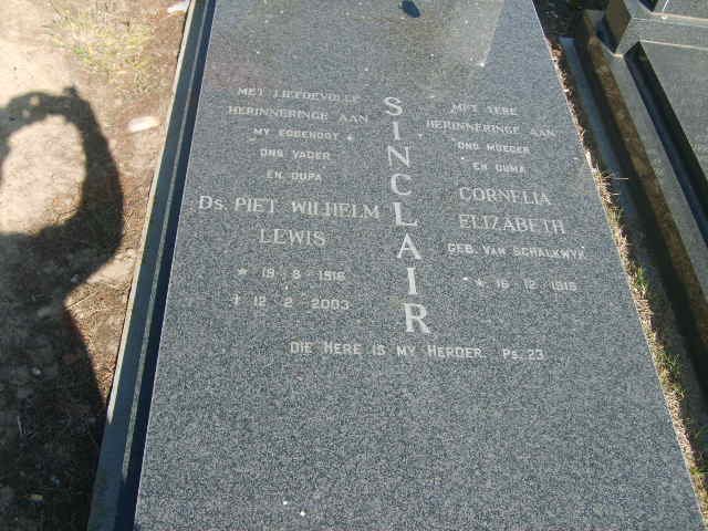 SINCLAIR Piet Wilhelm Lewis 1916-2003 &amp; Cornelia Elizabeth VAN SCHALKWYK 1915-