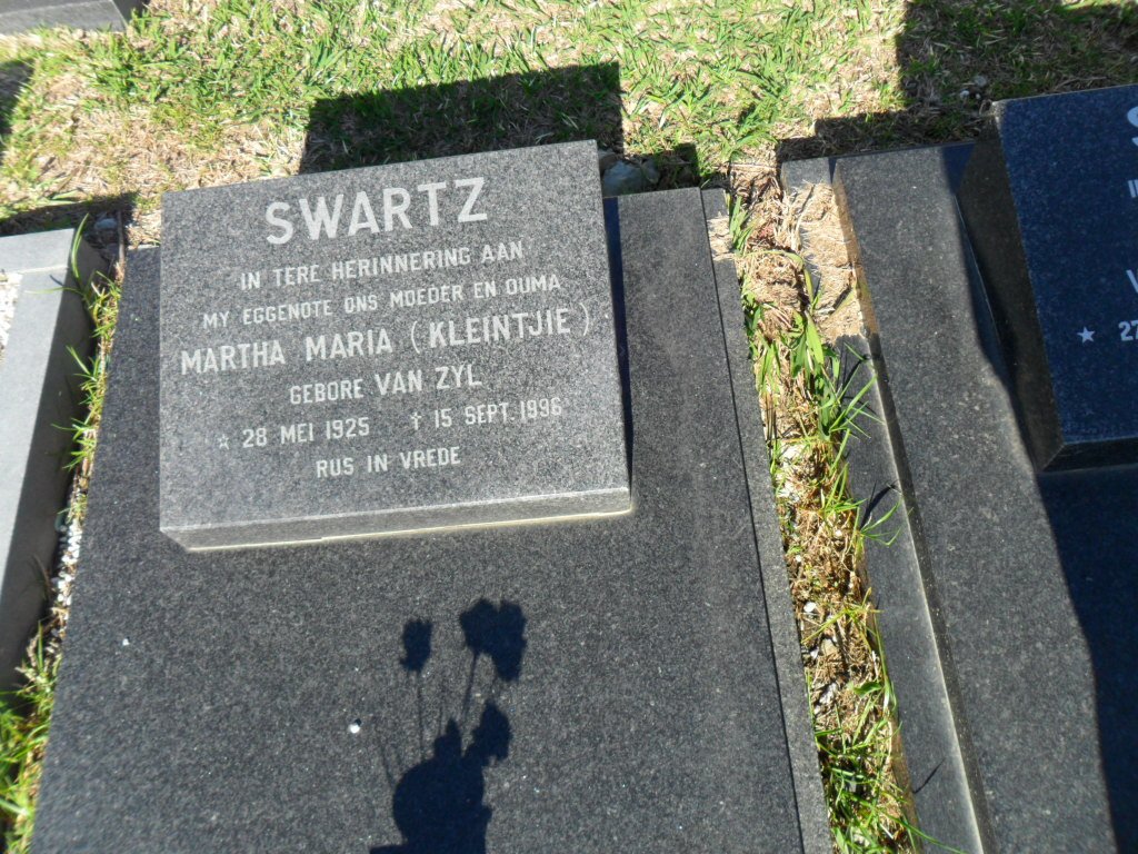 SWARTZ Martha Maria nee VAN ZYL 1925-1996