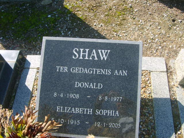 SHAW Donald 1908-1977 &amp; Elizabeth Sophia 1915-2005