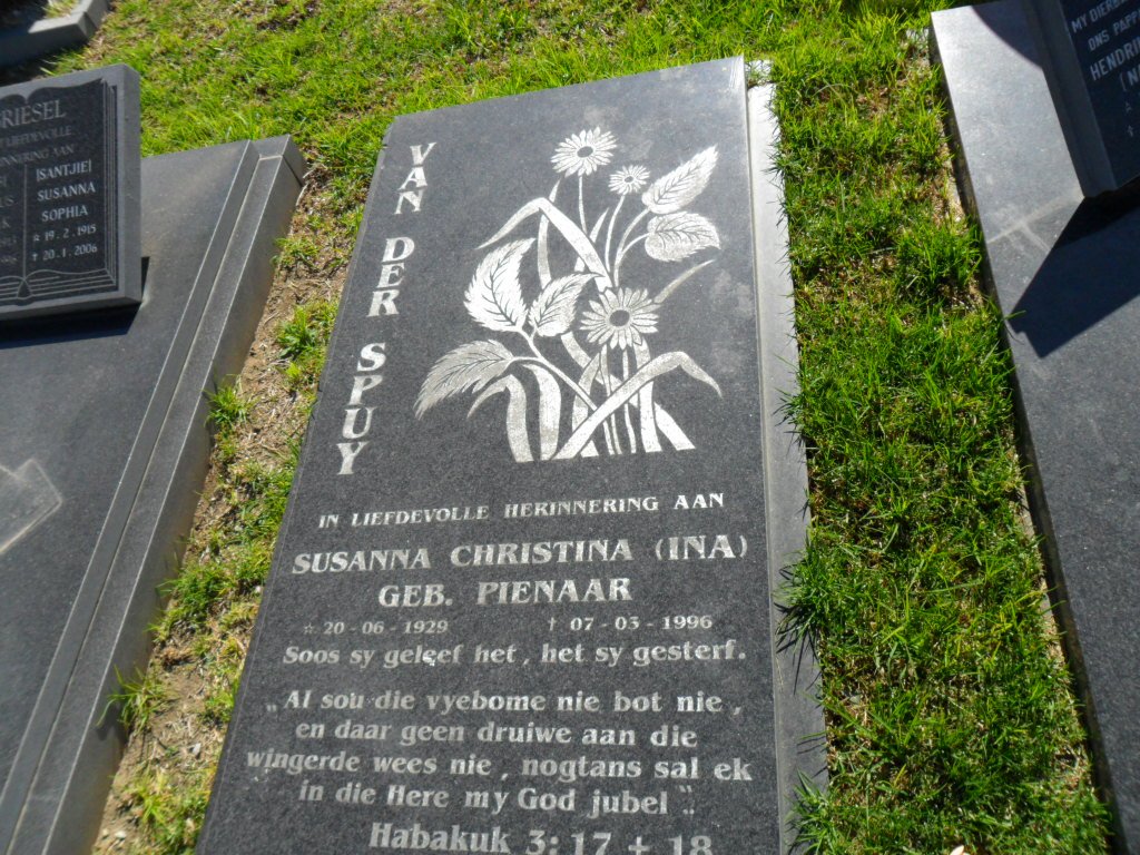 SPUY Susanna Christina, van der nee PIENAAR 1929-1996