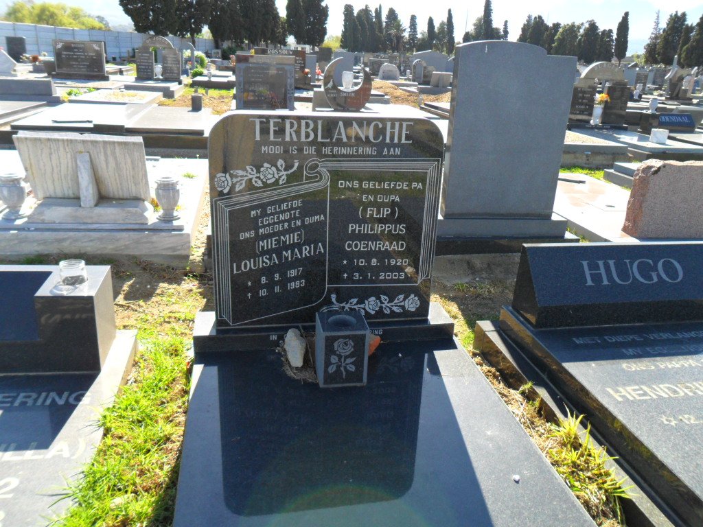 TERBLANCHE Philippus Coenraad 1920-2003 &amp; Louisa Maria 1917-1993