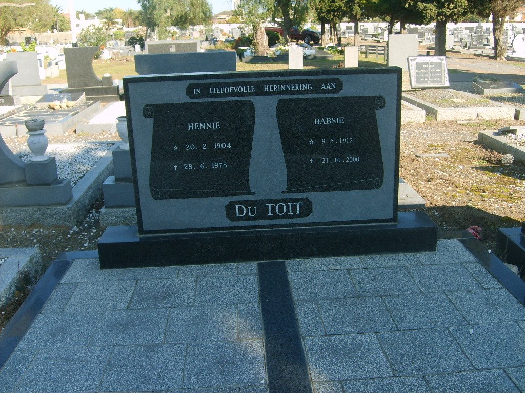 TOIT Hennie, du 1904-1978 &amp; Babsie 1912-2000