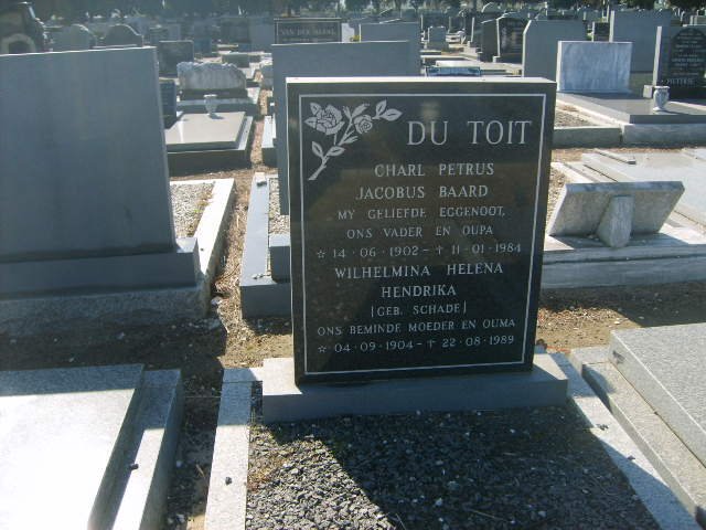 TOIT Charl Petrus Jacobus Baard, du 1902-1984 &amp; Wilhelmina Helena Hendrina SCHADE 1904-1989