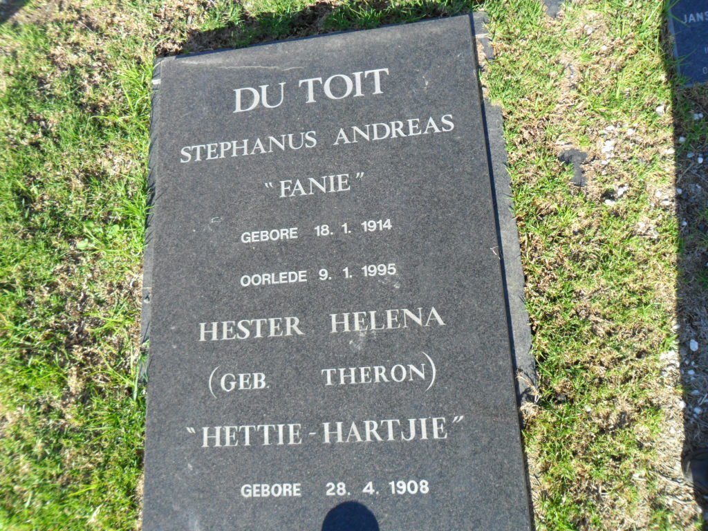 TOIT Stephanus Andreas, du 1914-1995 &amp; Hester Helena THERON 1905-