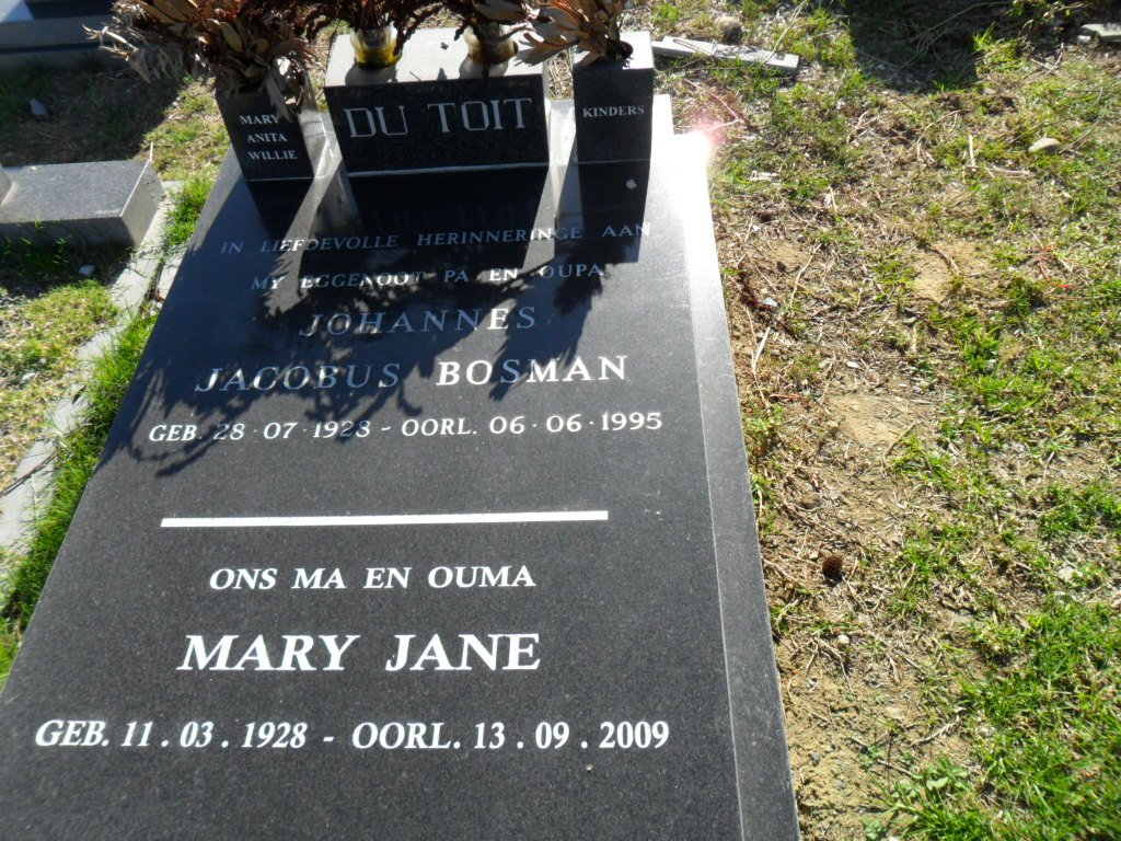 TOIT Johannes Jacobus Bosman, du 1928-1995 &amp; Mary Jane 1928-2009