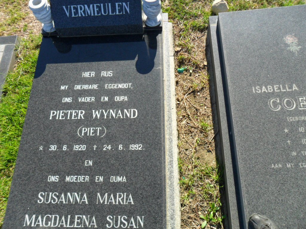 VERMEULEN Pieter Wynand 1920-1992 &amp; Susanna Maria Magdalena