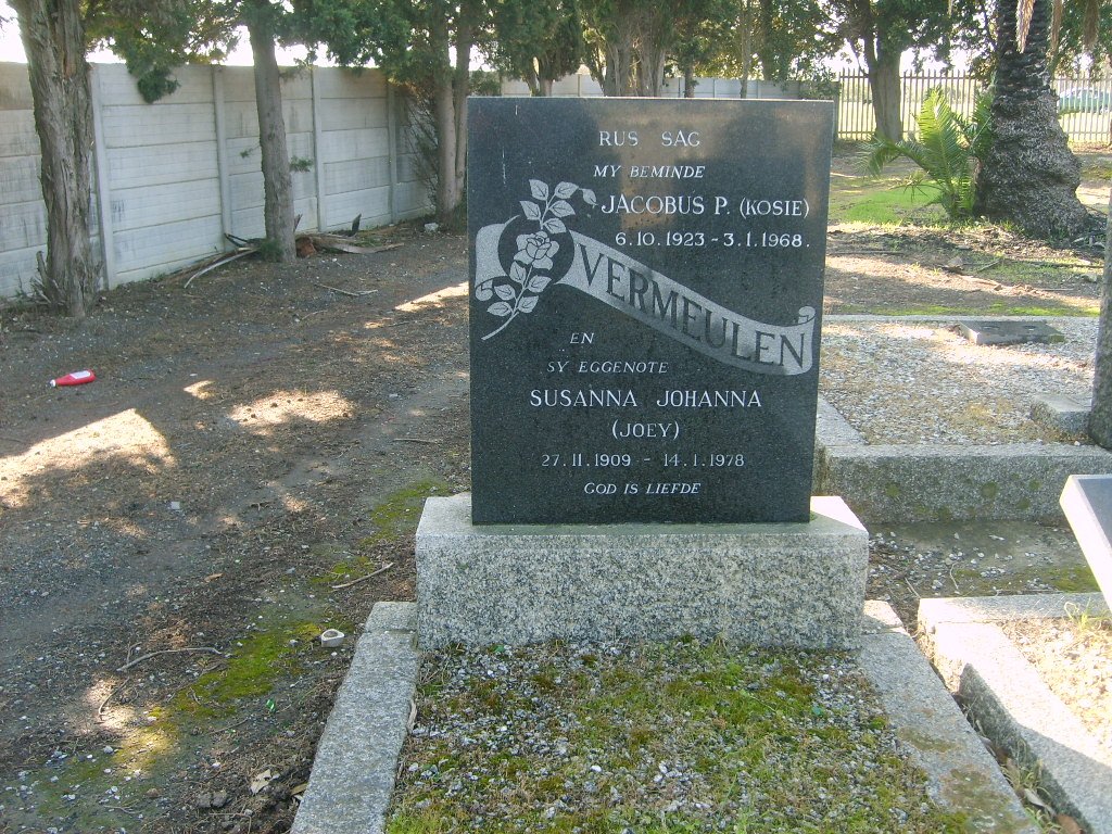 VERMEULEN Jacobus P. 1923-1968 &amp; Susanna Johanna  1909-1978