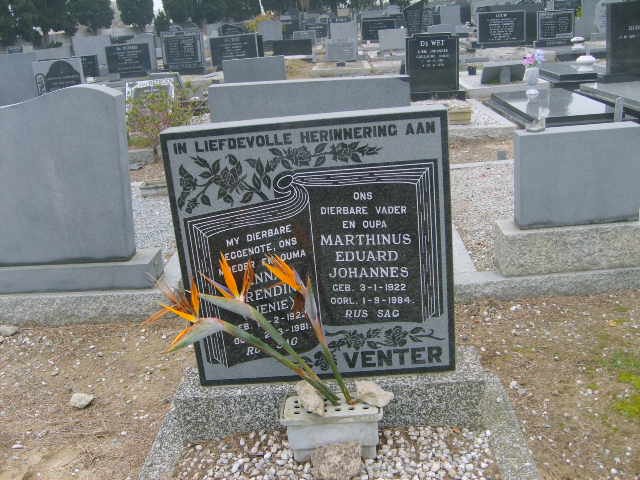 VENTER Marthinus Eduard Johannes 1922-1984 &amp; Anna Barendina 1922-1981 