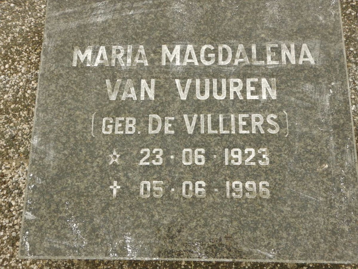 VUUREN Maria Magdalena, van nee DE VILLIERS 1923-1996