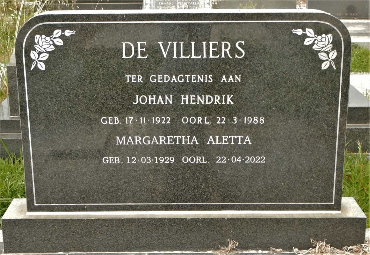 VILLIERS Johan Hendrik, de 1922-1988 &amp; Margaretha Aletta 1929-2022