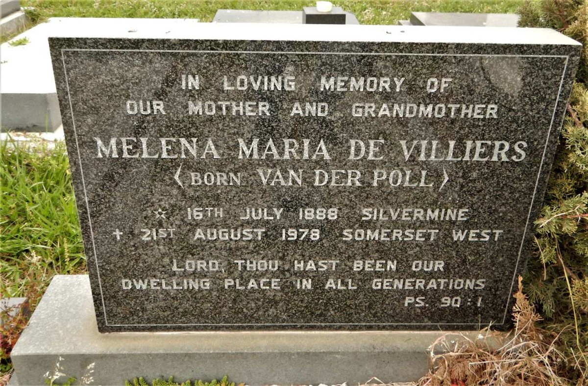 VILLIERS Melena Maria, de nee VAN DER POLL 1888-1978