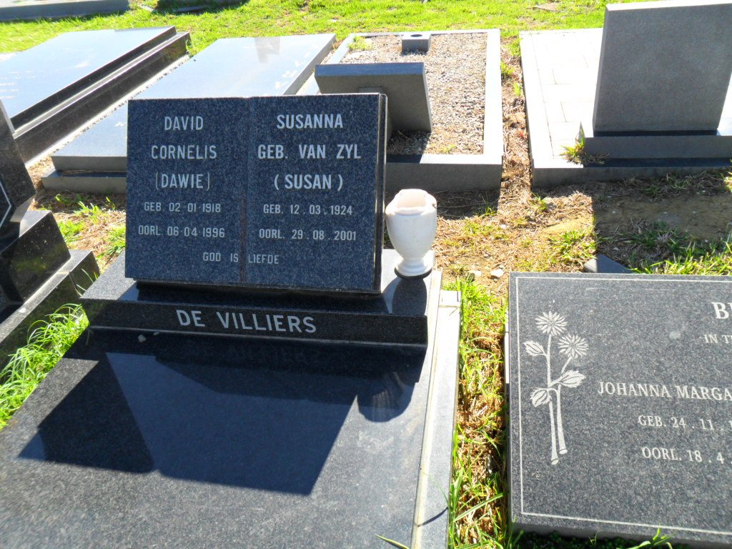 VILLIERS David Cornelis, de 1916-1996 &amp; Susanna VAN ZYL 1924-2001