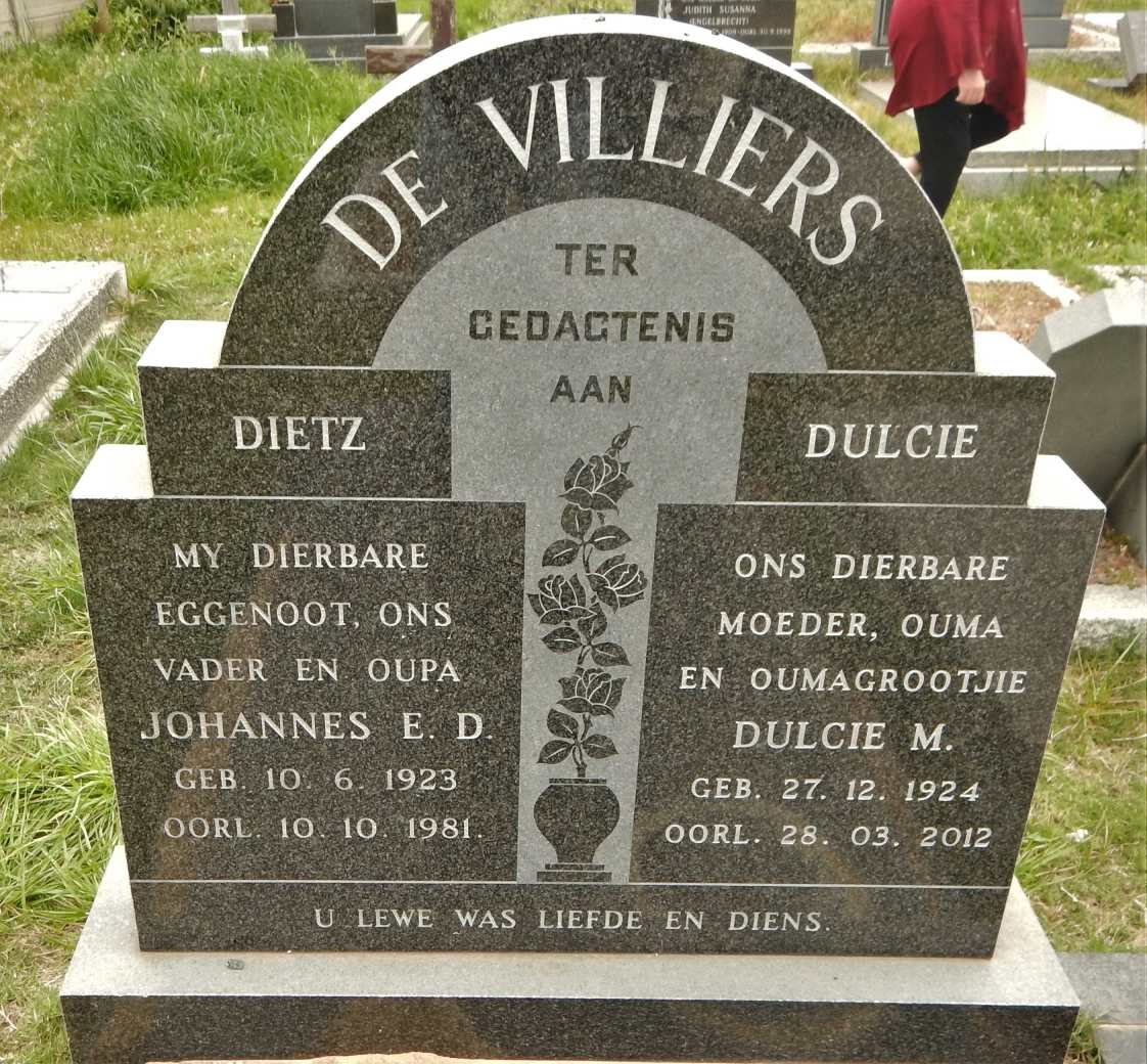 VILLIERS Johannes E.D., de 1923-1981 &amp; Dulcie M. 1924-2012