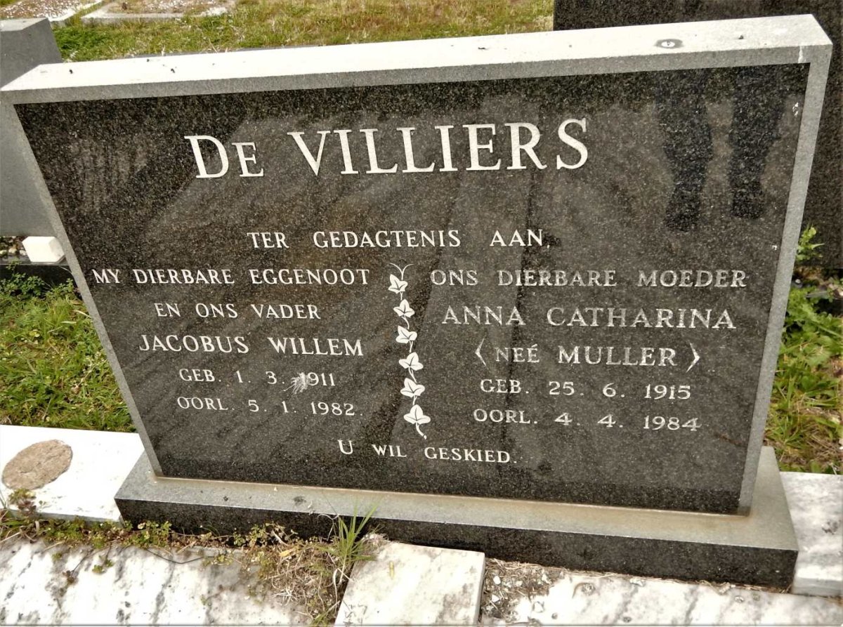 VILLIERS Jacobus Willem, de 1911-1982 &amp; Anna Catharina MULLER 1915-1984