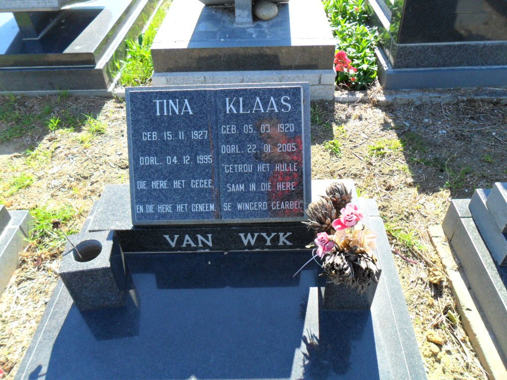 WYK Klaas, van 1920-2005 &amp; Tina 1927-1995