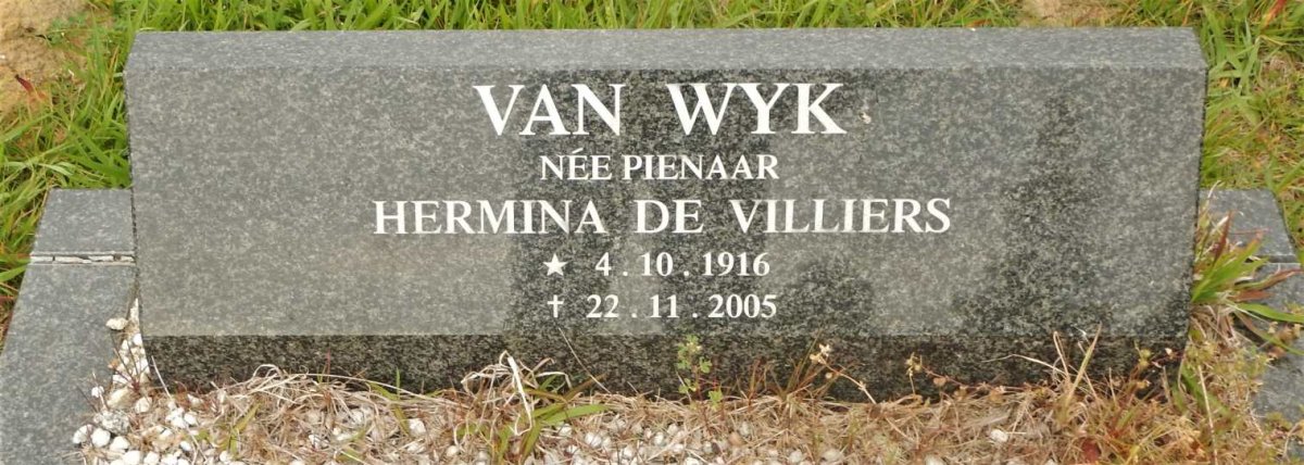 WYK Hermina de Villiers, van nee PIENAAR 1916-2005