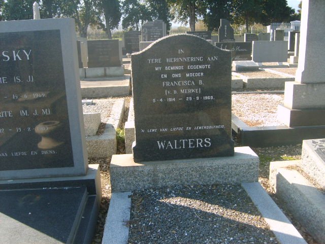 WALTERS Francisca B. nee VAN DER MERWE 1914-1965