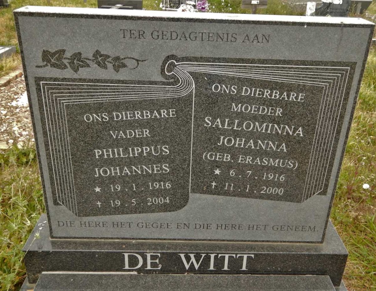 WITT Philippus Johannes, de 1916-2004 &amp; Sallominna Johanna ERASMUS 1916-2000