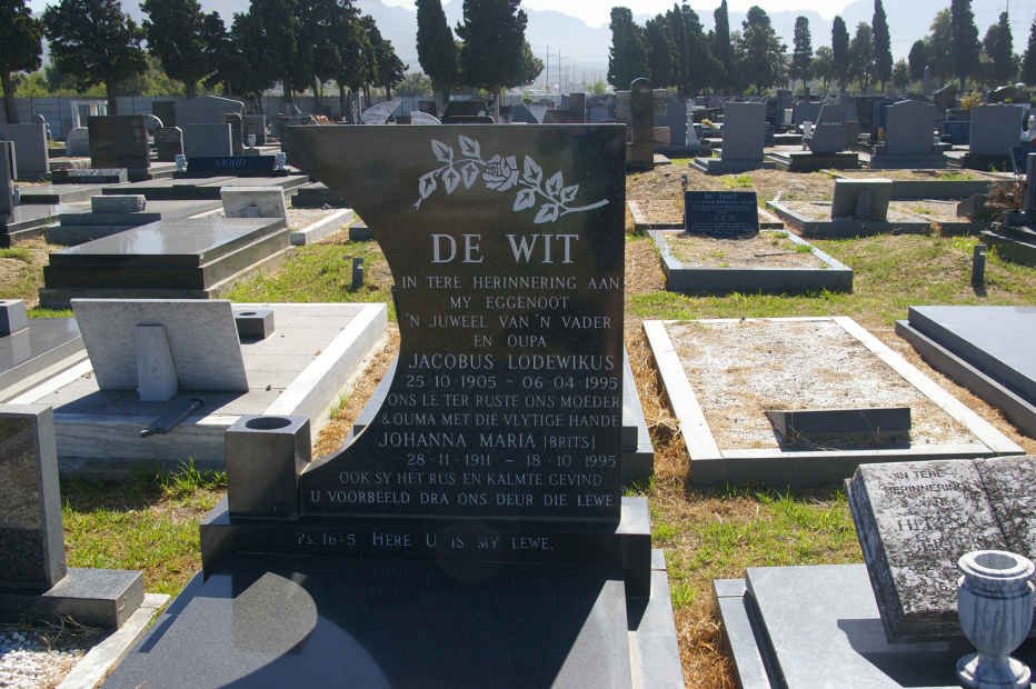 WIT Jacobus Lodewikus 1905-1995 &amp; Johanna Maria BRITS 1911-1995