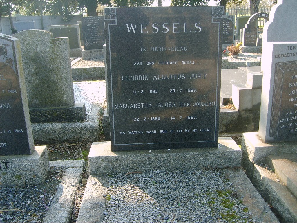 WESSELS Hendrik Albertus Jurie 1895-1969 &amp; Margaretha Jocoba JOUBERT 1896-1967